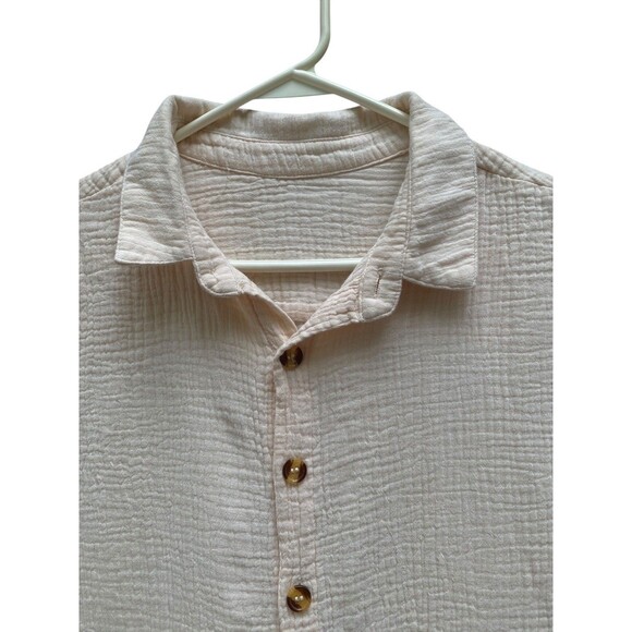 Womens Oversized Shirt Dress M Nude Pink Textured Gauze Button Down Side Slits - Picture 6 of 16